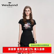 卓雅周末（JORYA weekend）2025夏季新款鉆飾復(fù)古草莓水彩可愛包袖圓領(lǐng)T恤R220501 黑色 S