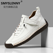 Smyslenny輕奢侈新品牌秋冬大碼男士中幫馬丁靴戶外休閑鞋工裝縫線男鞋 F9888白色 48