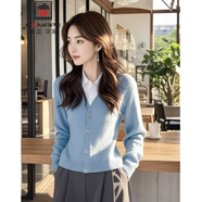 AEMAPE時(shí)尚襯衫領(lǐng)假兩件針織衫上衣女秋冬設計感冬季小香風(fēng)內搭毛衣 淺藍色 L -105-115斤