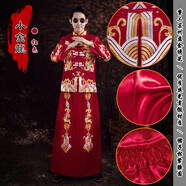 花花公子（PLAYBOY）品牌黑色秀禾服男裝酒紅色中式結婚禮服新郎接親服綢緞新款盤金繡 小金龍【紅色】 緞面 S 體重100-120斤