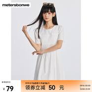 美特斯邦威連衣裙女新款夏季新款簡約甜美高腰顯瘦透氣連衣裙裙子 雪白色 L 165 88A