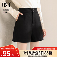 歐莎（OSA）黑色高腰毛呢靴褲外穿短褲女春秋2025新款休閑直筒闊腿褲 黑色 XS