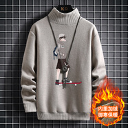 歌古森 青少年冬季加絨毛衣12-15歲男孩高領(lǐng)針織衫初中學(xué)生帥氣潮流大童 1518卡其(加絨) 加厚 4XL （180-200斤左右）