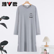 雅鹿大碼男女同款秋冬睡裙德絨中長(cháng)款連體裙長(cháng)袖家居服保暖睡袍舒適 灰色 M (120斤內)