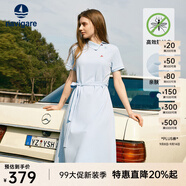 Navigare意大利小帆船短袖連衣裙女士夏季棉質(zhì)斜領(lǐng)裙子時(shí)尚顯瘦半袖a字裙 冰水藍(lán) XL 碼