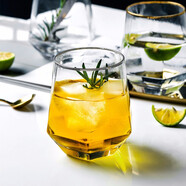 INSCRIPTION日式金邊玻璃杯威士忌酒杯洋酒杯透明果汁飲料杯家用水杯 六菱杯·描銀(340ml)