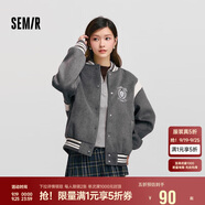 森馬（Semir）外套女刺繡拼接撞色寬松夾克2024冬季仿毛呢棒球服109724108004