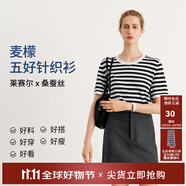 麥檬【雙11搶先購】MM爆款寬松連帽質(zhì)感針織衫毛衣上衣25秋冬新款 圓領-短袖-深藏青5G4931591 L