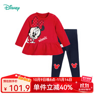 迪士尼童裝兒童衛(wèi)衣套裝卡通休閑套裝 女童米妮大紅223T1432 110