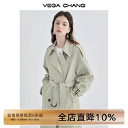 VEGA CHANG風(fēng)衣女中長(cháng)款2025秋季知識分子大衣小個(gè)子英倫風(fēng)外套 豆沙綠 M