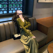 她意美入春搭配一整套大尺碼胖mm針織衫半身裙牛油果綠時尚減齡漂亮套裝 兩件式套裝 M