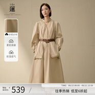 阿依蓮裙子女秋季2024新款連衣裙純棉時尚女裝休閑收腰顯瘦長裙a字裙 柔沙色 S