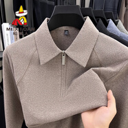稻草人POLO衫男士2025新款春秋季商務(wù)休閑半拉鏈翻領(lǐng)中年男士長袖體恤衫 咖色 XL
