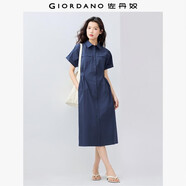 佐丹奴工裝襯衫裙女夏季純棉府綢口袋綁帶翻領連衣裙13465333