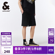 杰克·瓊斯（JACK&JONES）夏季五分褲LOGO刺繡字母提花略寬松運動休閑短褲男裝22429F029 E40黑色 S （170)