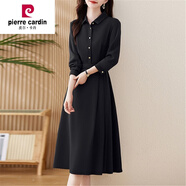 皮爾卡丹（pierre cardin）春秋長袖襯衫連衣裙女2024新款氣質(zhì)顯瘦通勤女神范別致長裙子 黑色 M 建議105斤以內(nèi)