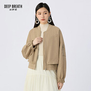 深呼吸DEEP BREATH女裝休閑抽褶下擺拉鏈棒球服外套女A401318 奶咖 S