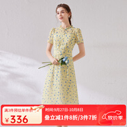 經(jīng)典故事（JANE STORY）小個(gè)子木耳邊碎花連衣裙女2025新款夏裝氣質(zhì)高端精致修身雪紡裙 F43黃藍(lán)花 XL
