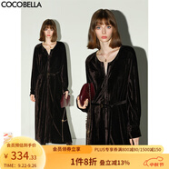 COCOBELLA靜奢風(fēng)內(nèi)搭保暖長(zhǎng)袖連衣裙襯衫裙絲絨禮服裙FR7088 深巧棕 M