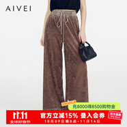 AIVEI欣賀艾薇2025夏季新慵懶老錢抽繩收腰直筒闊腿長褲S722403B 棕色 M