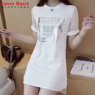 LOVER RUCCI中長款短袖t恤女2025夏季新款韓版修身白色體恤純棉半袖上衣女潮 白色 L