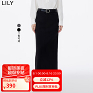LILY春新款女裝含綿羊毛氣質(zhì)通勤顯瘦高腰直筒鉛筆裙半身裙女 510黑 M