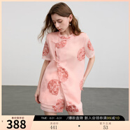 三彩2025夏季新款歐根紗繡花套裝新中式襯衫兩件套女 粉紅 M 160/84A