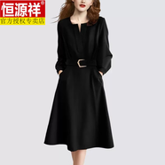 恒源祥黑色長(zhǎng)袖連衣裙女2025新款春秋季媽媽氣質(zhì)洋氣高級(jí)感中長(zhǎng)款打底裙 黑色 歐貨女裝歐洲站大牌2025 M 【建議90-115斤】