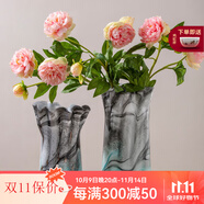 克拉蘇新中式花口燙金玻璃花瓶雅致家居插花水培精美工藝花器裝飾品擺件 花瓶一對+3支芍藥花