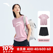 安踏速干運動(dòng)套裝羽毛球瑜伽服女士夏季透氣短褲短袖T恤跑步跳操衣服 【休閑套裝】香榭粉-6 M/165