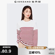 佐丹奴T恤女純棉條紋海軍風?；晟篱_叉下擺圓領長袖t恤女13322802