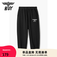 BOY JUNIOR潮牌春季男女兒童裝寬松垮褲舒適帥氣老鷹logo字母印花K15492 黑色 110cm