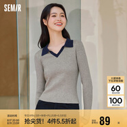 森馬毛衣女短款修身顯瘦簡(jiǎn)約春秋撞色polo領(lǐng)毛衫復古109524107003