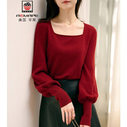 AEMAPE方領(lǐng)針織打底衫女2025新款春秋高級感本命年時(shí)尚女裝小衫紅色毛衣 紅色 S (95斤以下拍)