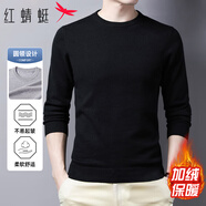 紅蜻蜓（RED DRAGONFLY）毛衣男加絨時(shí)尚舒適純色圓領(lǐng)針織衫保暖修身毛線(xiàn)衫男裝黑色2XL