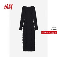 H&M女裝連衣裙秋季修身優(yōu)雅氣質(zhì)一字領(lǐng)中長(cháng)針織裙1203920 黑色 155/76