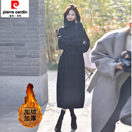 皮爾卡丹（pierre cardin）韓版簡(jiǎn)約舒適冬季加絨毛衣裙中長(cháng)款過(guò)膝高領(lǐng)針織連衣裙配大衣內搭 黑色 加絨一件過(guò)冬 S 建議90-100斤
