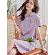 熙世界（sllsky）2025夏裝新款女短袖連帽衛衣裙寬松口袋百搭休閑裙七夕 薄霧紫 S