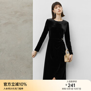 顏域天鵝絨小黑裙女2024新款早秋收腰顯瘦連身裙高級感氣質(zhì)連衣裙 黑色 S/36