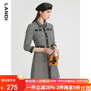 藍地黑白千鳥格小香風連衣裙女2023年春季新款高級感短裙 黑色 M