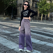 女童牛仔褲夏薄款新款兒童春裝褲子女孩大童春秋款直筒闊腿褲 套裝(紫色牛仔褲+黑色上衣) 120 cm[現貨速發(fā)]