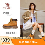 駱駝（CAMEL）王俊凱同款大黃靴戶外高幫工裝馬丁靴女 G25W076038 沙漠黃 36