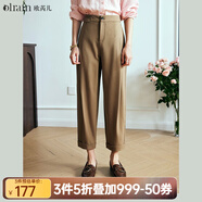 Olrain歐芮兒法式咖色休閑褲女春裝新款高腰直筒九分褲 咖色 L