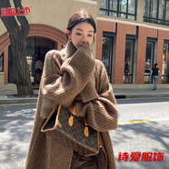 美安嘉時(shí)尚大翻領(lǐng)針織開(kāi)衫外套秋冬新款中長(cháng)款慵懶風(fēng)寬松加厚外穿毛衣女 駝色 S 建議100斤以?xún)?
                                         title=