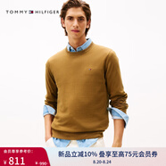 TOMMY HILFIGER【柔軟純棉】25秋冬男撞色條紋學(xué)院風(fēng)針織衫/情侶款純色毛衣 【簡(jiǎn)約合身毛衣】棕褐色HJW L （推薦：150-165斤）