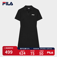 FILA 斐樂官方女子針織連衣裙時尚修身POLO領(lǐng)短袖裙子 正黑色-BK XS (155) 76A