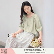 香影中袖襯衫女圓領(lǐng)2025夏裝新款慵懶泡泡袖氣質(zhì)淑女寬松藍色上衣 淺綠 XL 170/92A/125-140斤