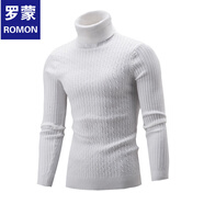 羅蒙（ROMON）毛衣男針織衫秋冬新款歐美高領(lǐng)純色麻花打底衫 白色 3XL w