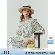 范思藍(lán)恩23FS11387荷葉邊茶歇法式連衣裙女春秋長(zhǎng)袖雪紡碎花裙子 米底粉花 S
