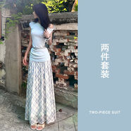 小紅書(shū)同款夏季流行穿搭一整套2025韓系獨特超好看青春活力漂亮套 淺藍色上衣+格紋半身裙感出 S